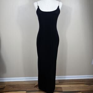 Vintage VAMP Black Velvet Maxi Dress Chain Strap Evening Gown Size Large